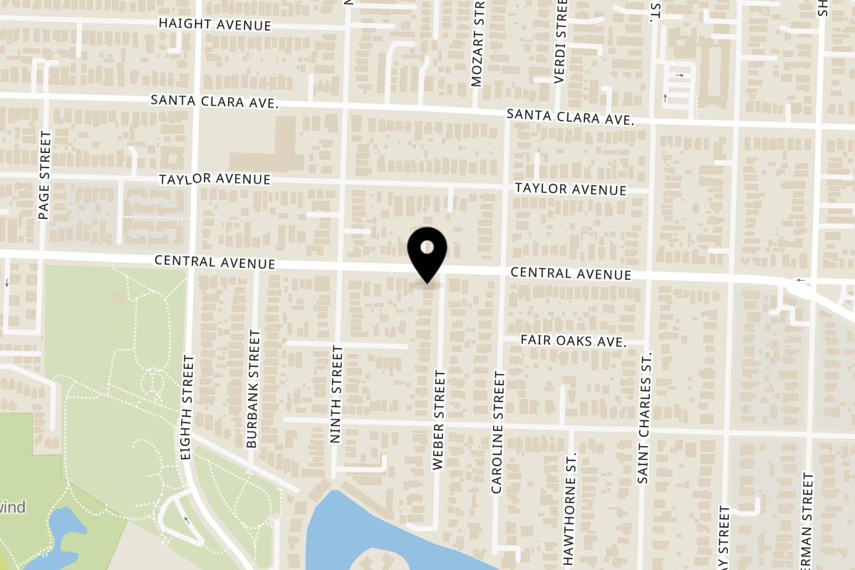Map showing the location of Lazybird Coffee on 930 Central Ave in Alameda